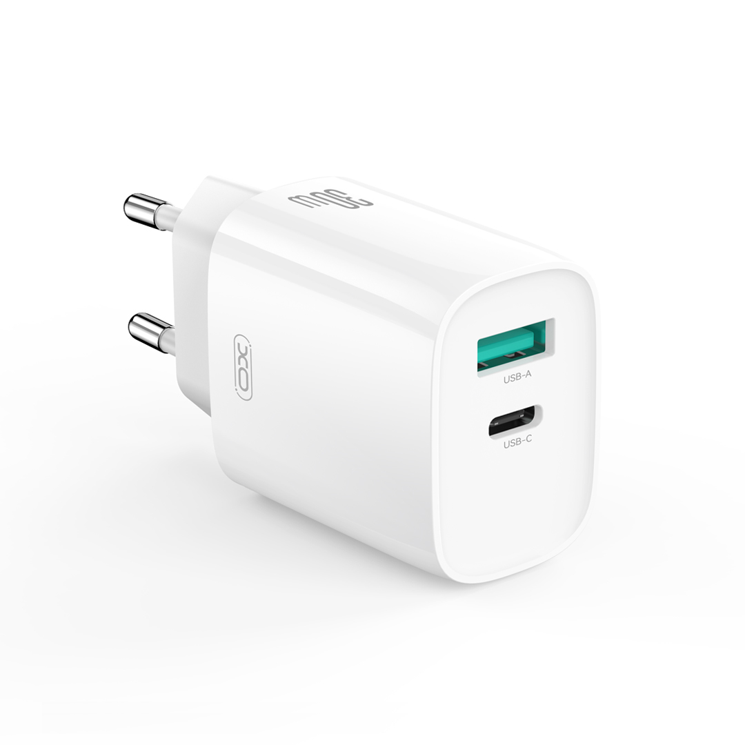 XO wall įkroviklis CE30 PD 30W 1x USB-C 1x USB baltas