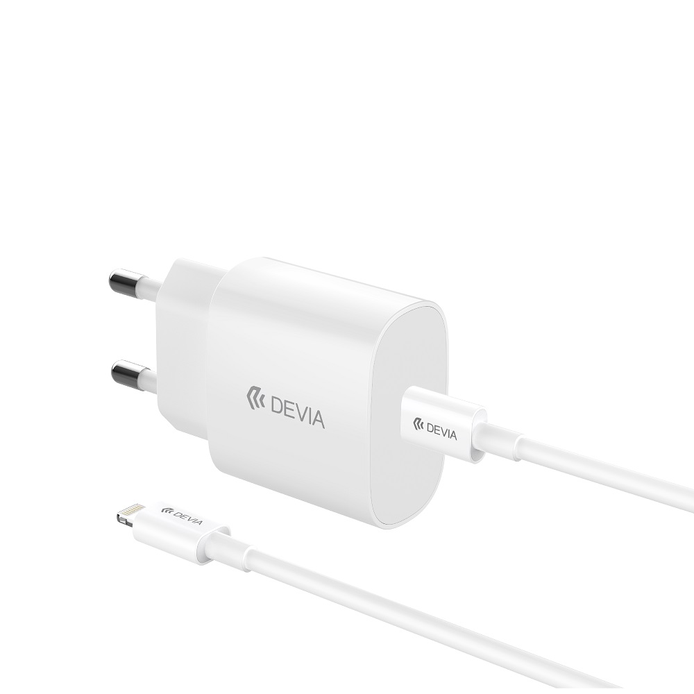 Devia wall įkroviklis Rocket PD 20W 1x USB-C baltas + laidas USB-C - Lightning