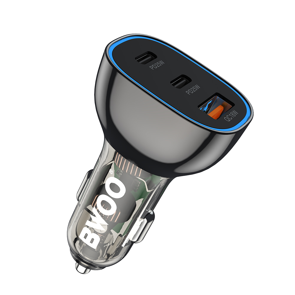 BWOO PD car įkroviklis 2x USB-C port + USB-A 68W juodas