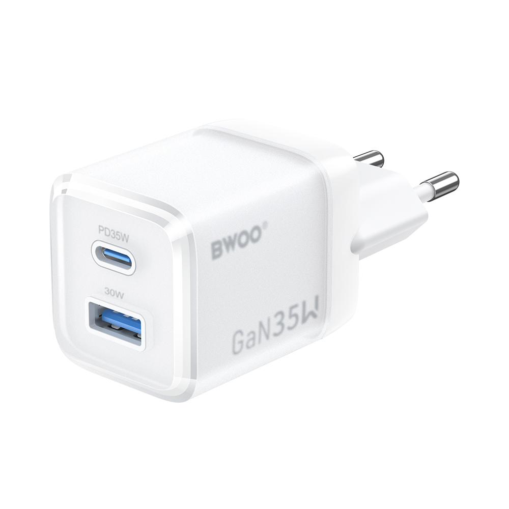 BWOO GaN wall įkroviklis CDA222 PD 35W 1 x USB 1 x USB-C, baltas