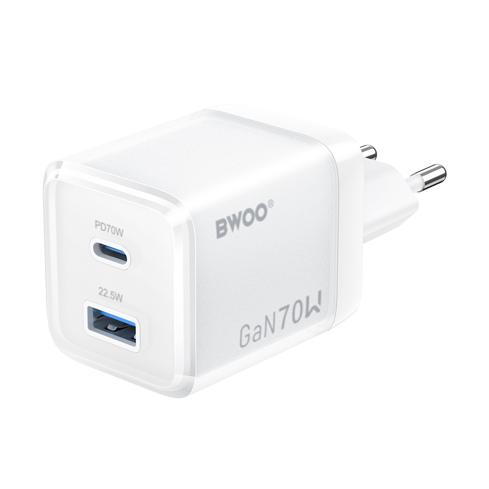BWOO GaN wall įkroviklis CDA224 QC 70W 1 x USB 1 x USB-C, baltas