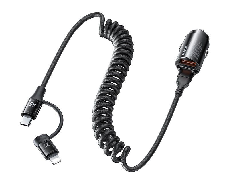 CAR ĮKROVIKLIS REMAX RUICHY SERIES 45 RCC356 + LIGHTNING/USB-C LAIDAS juodas