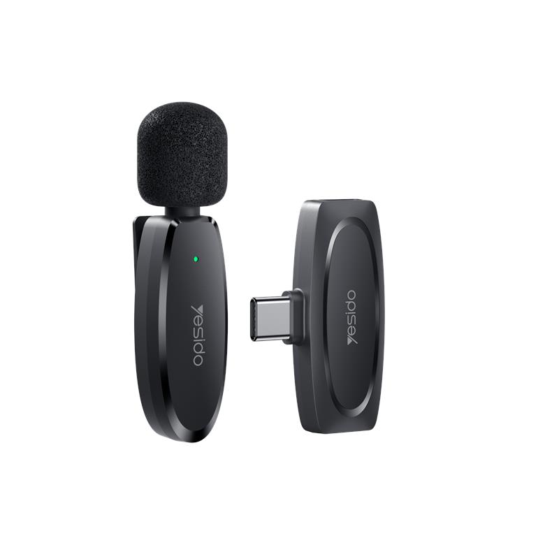 YESIDO MICROPHONE MEMS WITH CLIP KR11 TYPE-C, BELAIDIS 2,4GHz, juodas