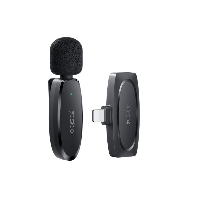 YESIDO MICROPHONE MEMS WITH CLIP KR12 LIGHTNING BELAIDIS 2,4GHz, juodas