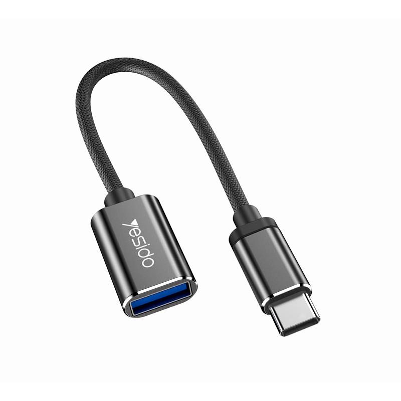 YESIDO ADAPTER OTG GS01 TYPE-C MALE - USB FEMALE 10CM juodas