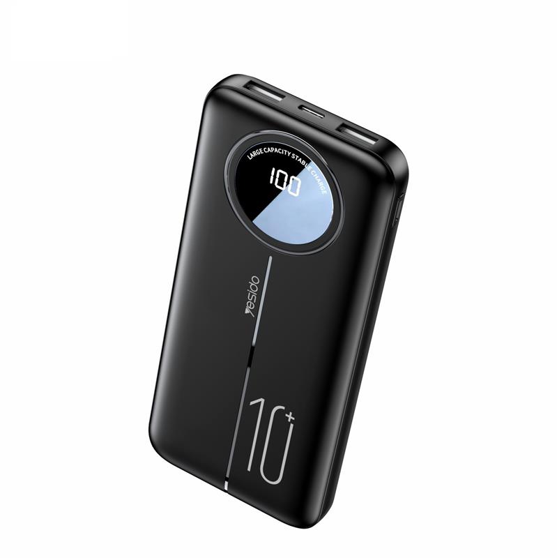 yesido Powerbank YP40 10 000 mAh LED, 2xUSB-A + USB-C, juodas