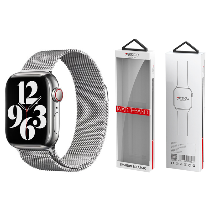 YESIDO WB22 APPLE WATCH MAGNETIC STAINLESS STEEL DIRŽELIS (42/44/45/49) SILVER