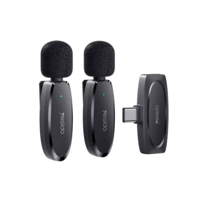 YESIDO KR13 MICROPHONE MEMS 2PCS WITH CLIP TYPE-C  BELAIDIS 2,4GHz juodas