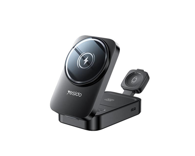 YESIDO INDUCTIVE ĮKROVIKLIS DS27 15W (STAND) 3IN1 FOR APPLE WATCH juodas