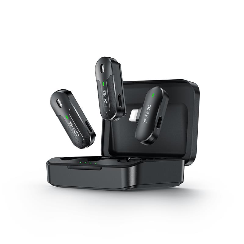 YESIDO KR16 MICROPHONE MEMS 2PCS LIGHTNING, BELAIDIS 2.4GHZ juodas