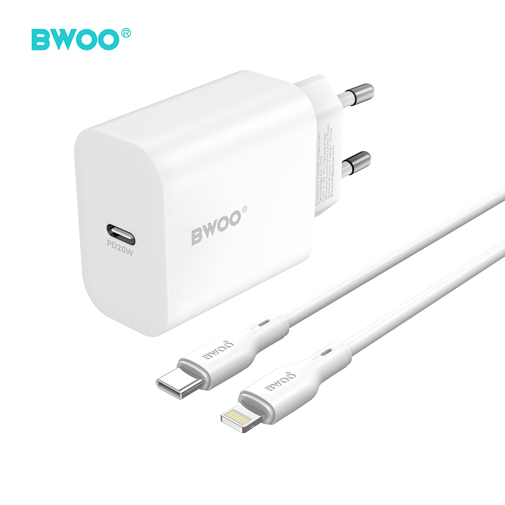 BWOO wall įkroviklis CDA233 PD 20W 1x USB-C with USB-C - Lightning laidas baltas