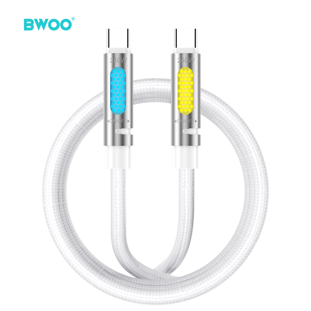 BWOO 240W Super Fast Charging Data Laidas With RGB Light baltas X325C-C