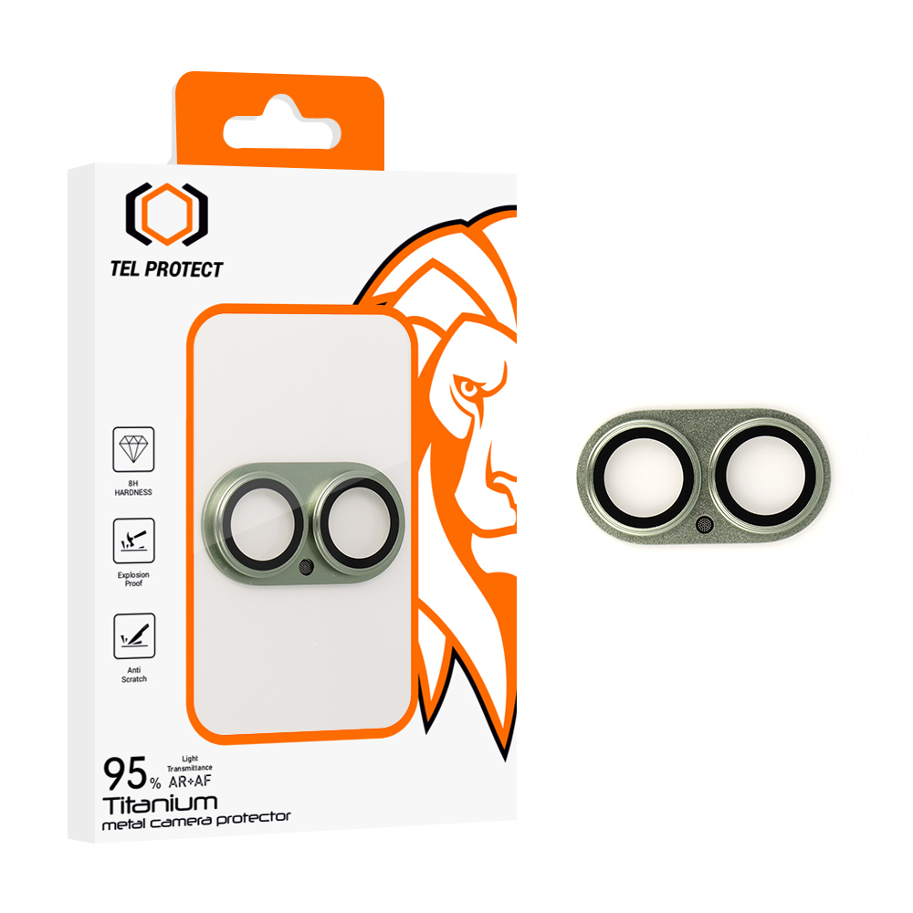 Tempered glass Tel Protect 95% AR+AF Full Metal Camera Protector on camera for Iphone 17 green (camera island)