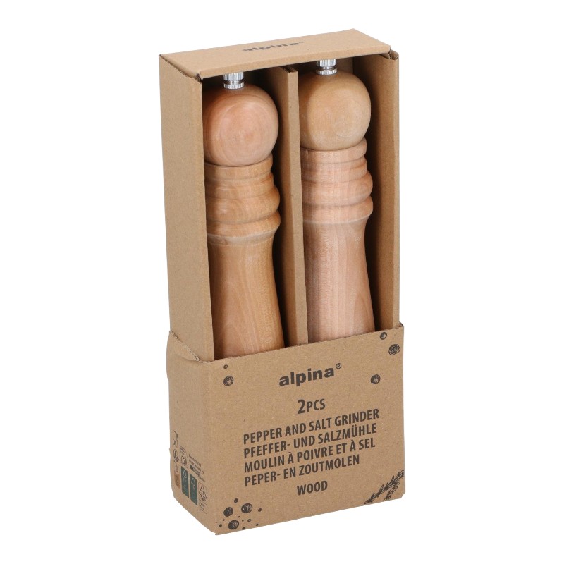 Alpina medinių pipirų ir druskos malūnėlių rinkinys, 25 cm, 2 vnt.