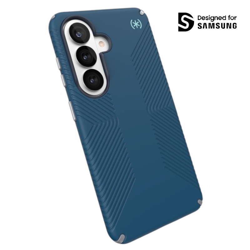 Speck Presidio2 Grip Magnet - Samsung Galaxy S26 MagSafe dėklas (Deep Sea/sidabrinis Metallic/Spell mėlynas)