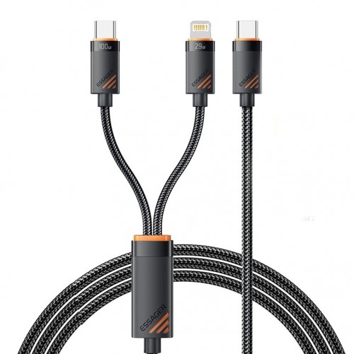 USB Laidas Essager "Triple" 3in1 juodas "Type-C / Type-C / Lightning" 120cm