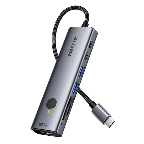 Adapteris Essager "7 in 1" pilkas (In: Type-C)