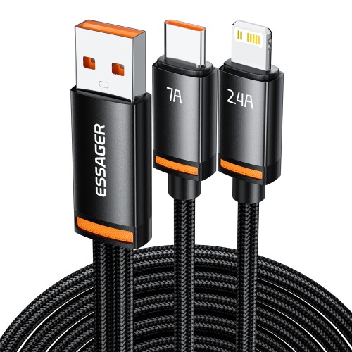 USB Laidas Essager "Triple" 3in1 juodas "USB / Type-C / Lightning" 100cm