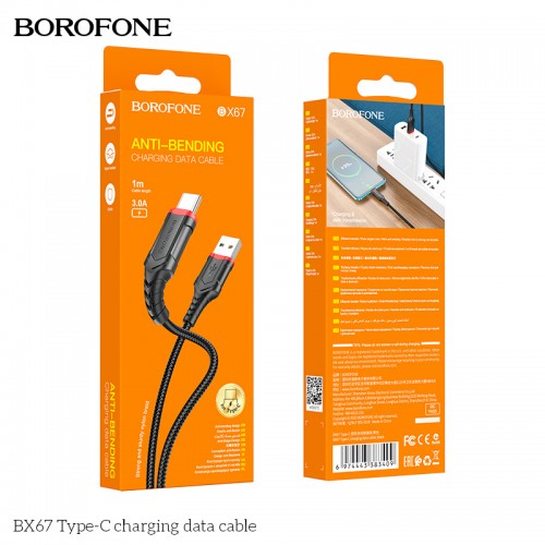 USB Kabelis Borofone "BX67" juodas "Type-C" 100cm