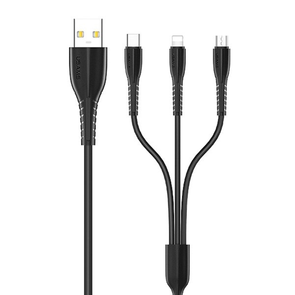 USAMS laidas U69 3W1 1M (LIGHTNING/MICROUSB/USB-C) SJ508USB01 (US-SJ508) juodas