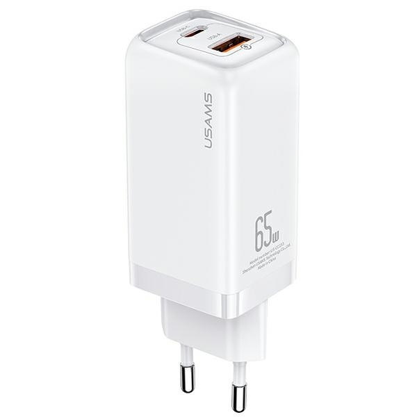 USAMS tinklo įkroviklis 1xUSB-C+1xUSB T47 65W PD greitas įkrovimas Super Si CC153TC02 (US-CC153) baltas (tik galvutė)