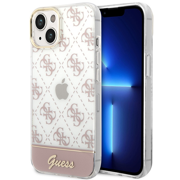 Guess GUHCP14MHG4MHP iPhone 14 Plus/ 15 Plus 6.7" rožinis/rožinis dėklas 4G Pattern Script