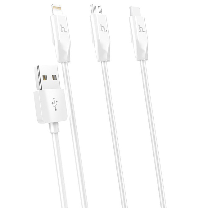 HOCO 3IN1 LIGHTNING / USB TYP-C / MICRO USB BALTAS LAIDAS