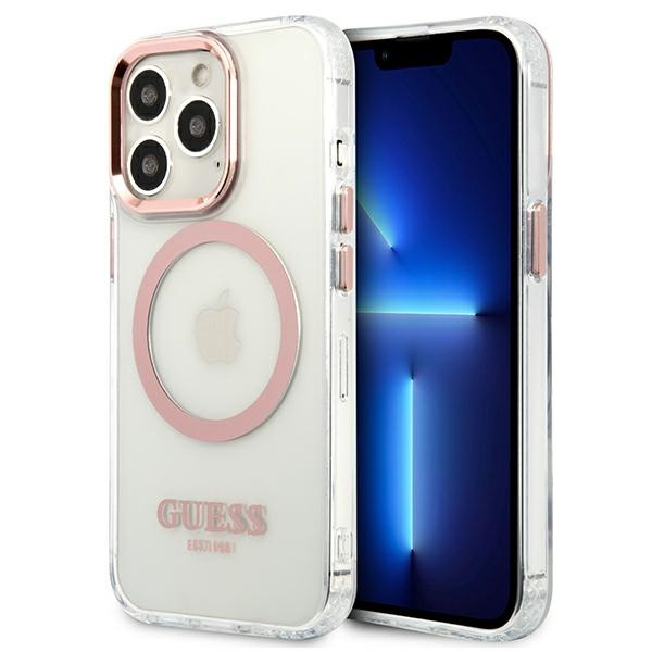 Guess GUHMP13LHTRMP iPhone 13 Pro / 13 6,1" rožinis/rožinis hard dėklas Metal Outline Magsafe