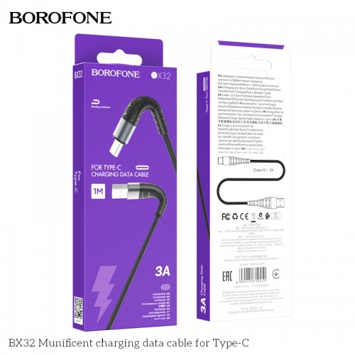 USB Kabelis Borofone "BX32" juodas "Type-C" 100cm (iki 5A)