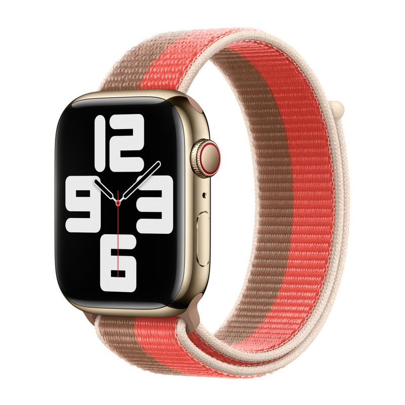 APPLE DIRŽELIS APPLE WATCH ML303AM/A SPORTINĖ APYRANKĖ 45MM ROŽINIS POMELO/TAN ORIGINALI PLOMBA