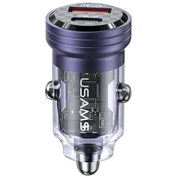USAMS Automobilinis įkroviklis C35 USB+USB-C 45W FAST CHARGE violetinis CC175CC02 (US-CC175)