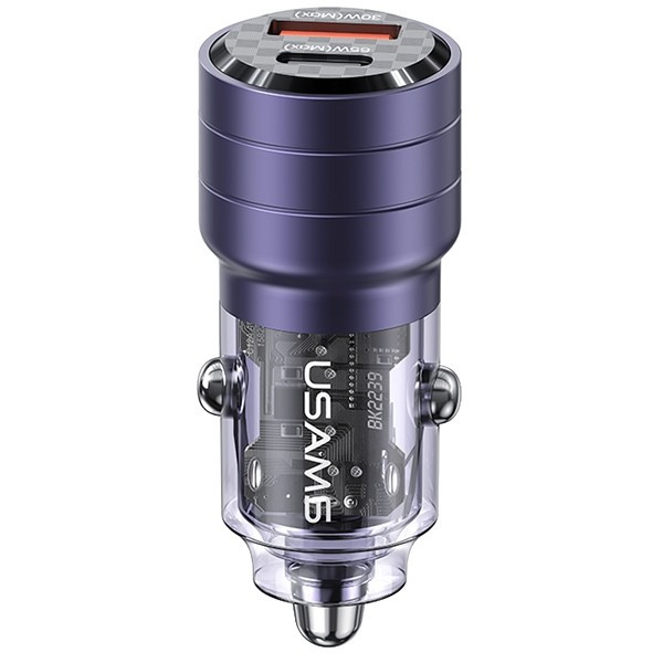 USAMS Automobilinis įkroviklis C36 USB+USB-C 95W FAST CHARGE violetinis CC176CC02 (US-CC176)