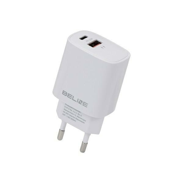 Beline Tinklo įkroviklis 1x USB-C + 1x USB 20W balta (tik galvutė) PD 3.0 + QC 3.0 BLN2CW20