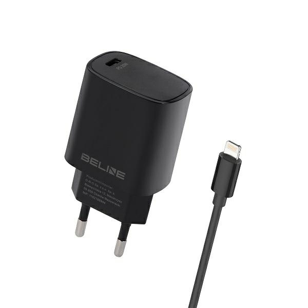 Beline Tinklo įkroviklis 1x USB-C 20W + Lightning laidas juoda PD 3.0 BLNCB20L