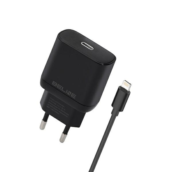 Beline Tinklo įkroviklis 1x USB-C 30W + Lightning laidas juoda PD 3.0 BLNCB30L GaN