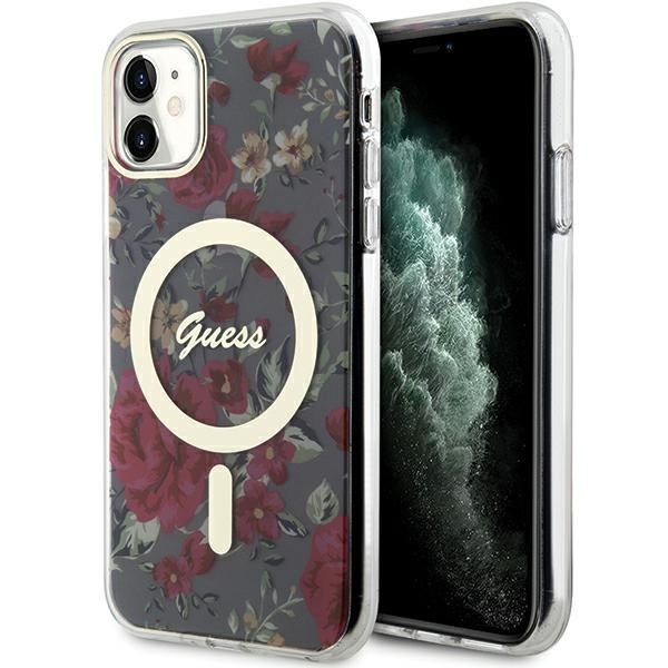 Guess GUHMN61HCFWSA iPhone 11 / Xr 6.1" žalias/khaki hardcase Flower MagSafe