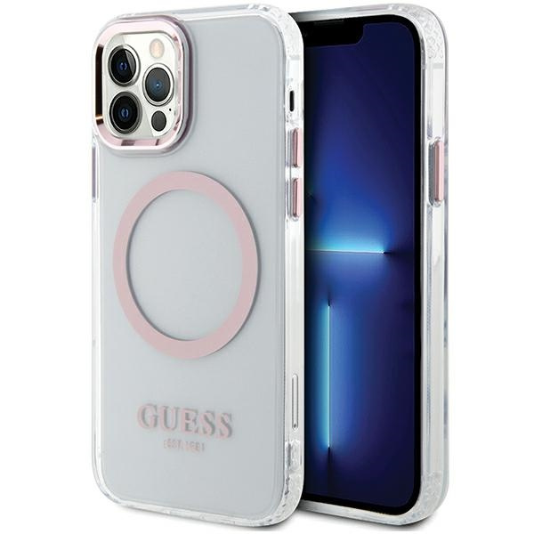 Guess GUHMP12MHTRMP iPhone 12/12 Pro 6.1" rožinis/rožinis hard dėklas Metal Outline Magsafe