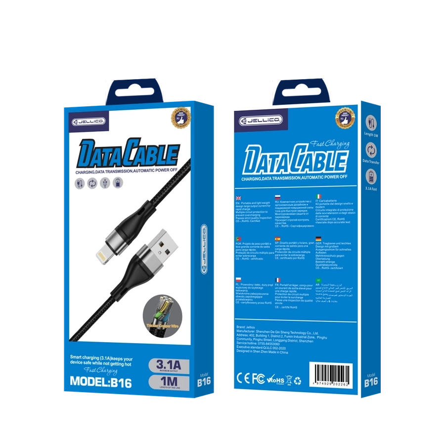 JELLICO laidas B16 Lightning 3.1A 1M Juodas