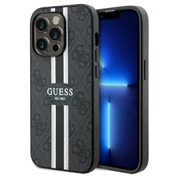 Guess GUHMP15LP4RPSK iPhone 15 Pro 6.1" juodas dėklas 4G Printed Stripes MagSafe