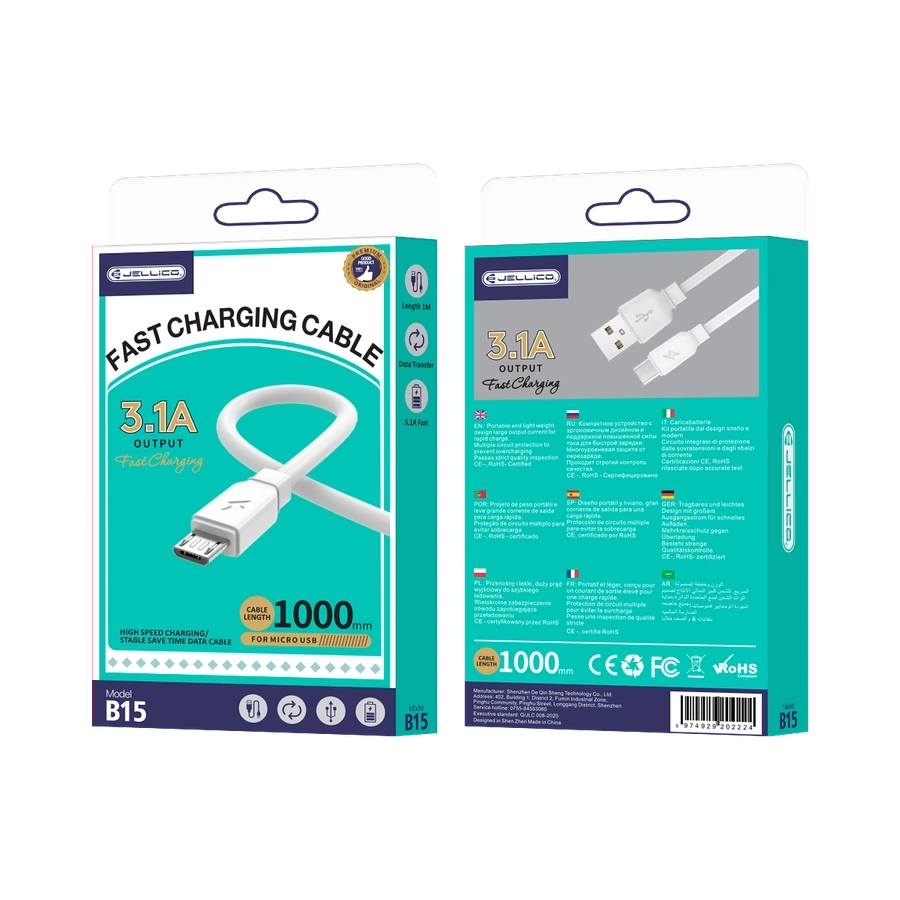 JELLICO laidas B15 Micro 3.1A 1M Baltas