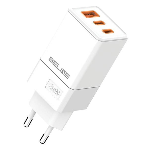Beline Tinklo įkroviklis 2x USB-C + 1x USB 65W baltas (tik galvutė) PD 3.0 + QC 3.0 BLN3CW65 GaN