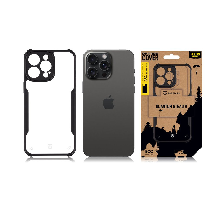 Tactical Quantum Stealth Dėklas for Apple iPhone 15 Pro Skaidrus/Juodas