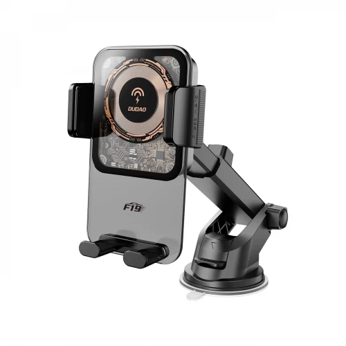 Automobilinis laikiklis Dudao "F19" juodas (belaidis įkrovimas 15W)(ne magnetinis / lipnus pagrindas / oro angos grotelės)