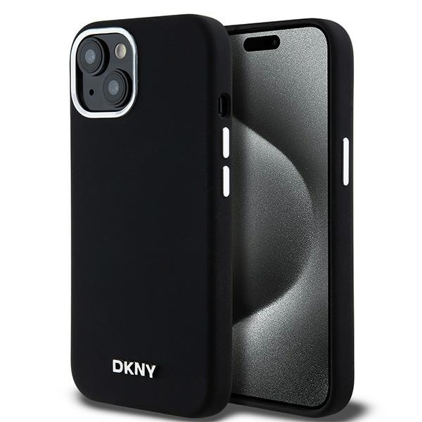 DKNY DKHMP15SSMCHLK iPhone 15 / 14 / 136.1" juodas dėklas Liquid Silicone Small Metal Logo MagSafe