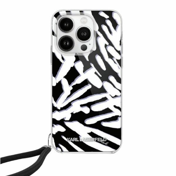 Karl Lagerfeld KLHCP15SHZBPKCCK iPhone 15 / 14 / 13 6.1" juodas dėklas IML Zebra Pattern & Cord