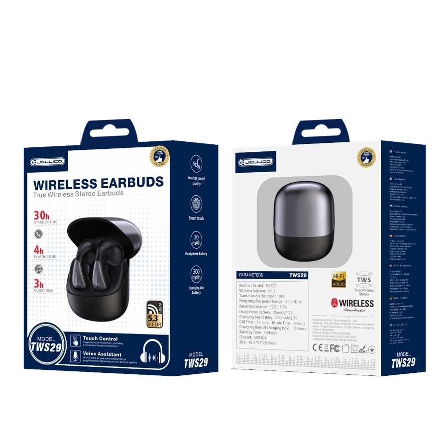 JELLICO belaidės ausinės TWS29 Juodas