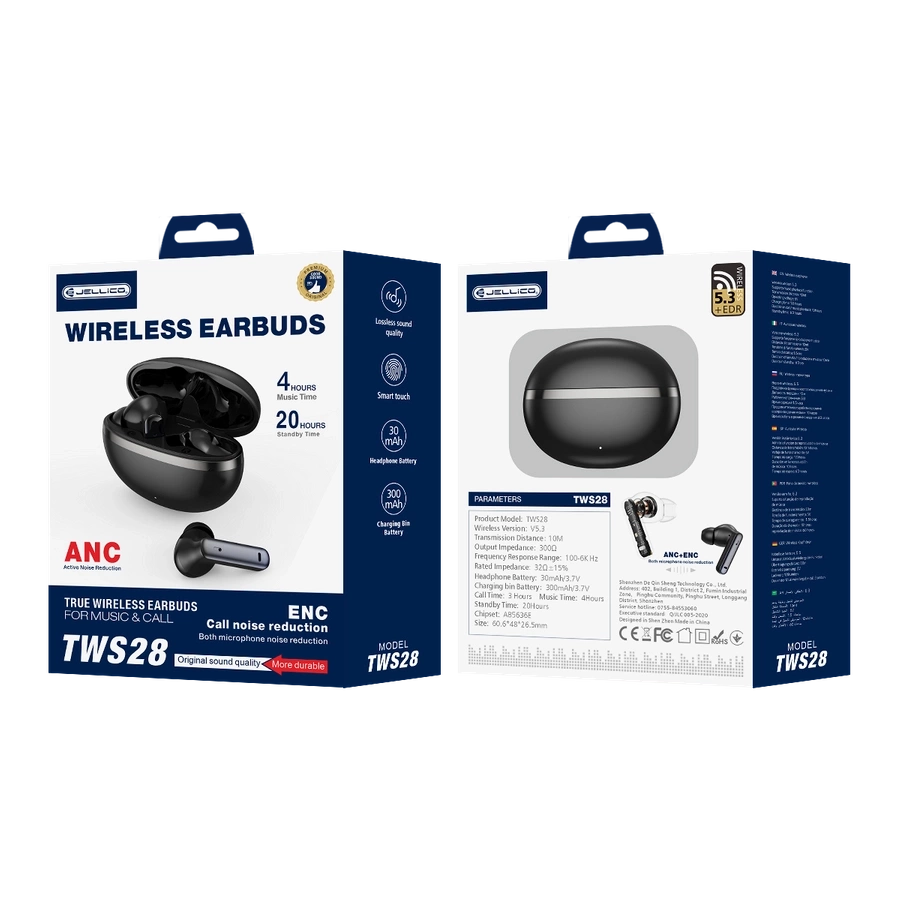 JELLICO belaidės ausinės (ANC+ENC) TWS28 Juodas