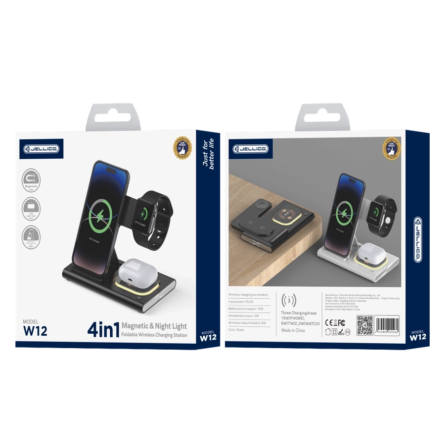 JELLICO belaidis įkroviklis 3in1 W12 15W Juodas