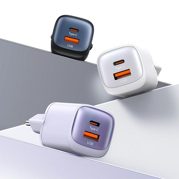 USAMS Tinklo įkroviklis CC254 30W GaN USB-C/USB-A Fast Charging HC Series juodas CC254TC01