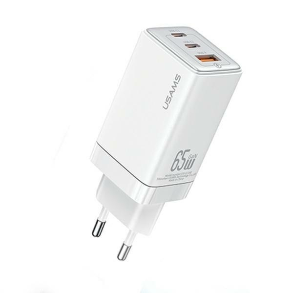 USAMS Tinklo įkroviklis 2xUSB-C+1xUSB 65W (tik galvutė) GaN PD3.0 +QC3.0 Fast Charging baltas Sandru Series CC180TC02 (US-CC180)